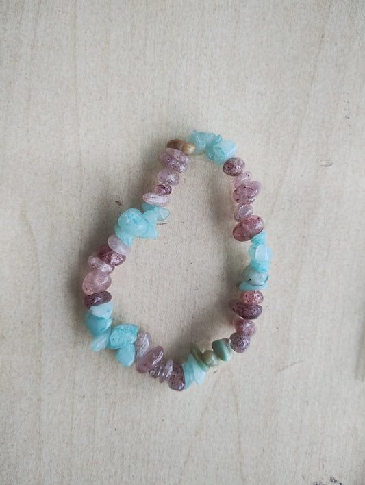 STRAWBERRY+ AMAZONITE QUARTZ CRYSTAL CHIP BRACELET JOB LOT OF 14 - BRAND NEW