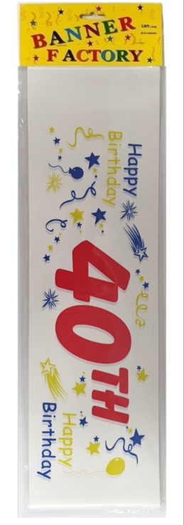 100 X HAPPY 40TH BIRTHDAY BANNER WHITE