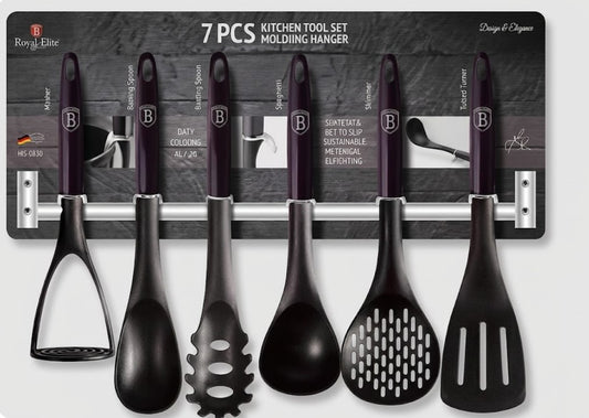 16 X NEW 7 PC KITCHEN TOOLSET WITH S-STEEL HANGER, PURPLE