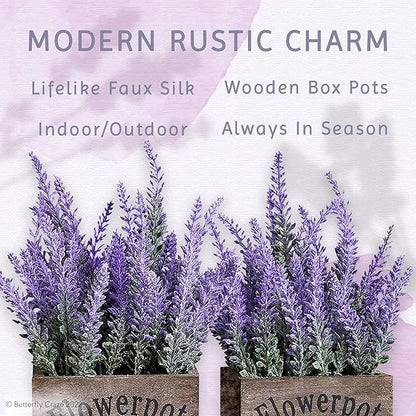 12 SETS OF 2 ARTIFICIAL LAVENDER PLANTS IN WOODEN POTS PURPLE FLOWER FAKE FAUX