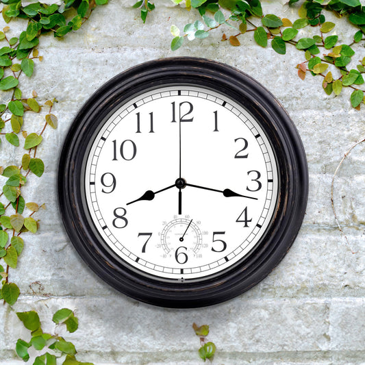 20 X 12" BLACK WALL CLOCK WATERPROOF INDOOR OUTDOOR QUARTZ MOVEMENT - RRP £240