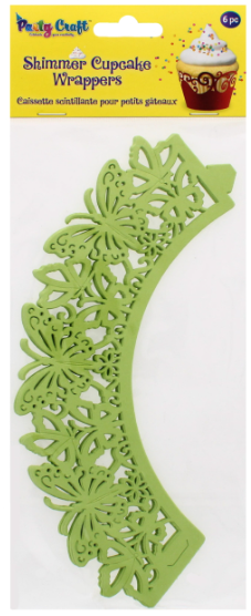 288 X PARTY CRAFT SHIMMER CUPCAKE BUTTERFLY-GREEN