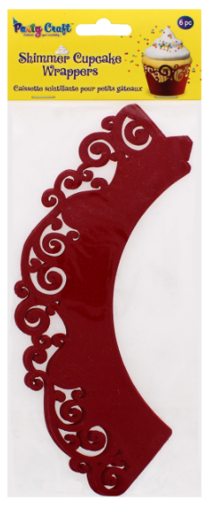 288 X PARTY CRAFT SHIMMER CUPCAKE SWIRL-RED