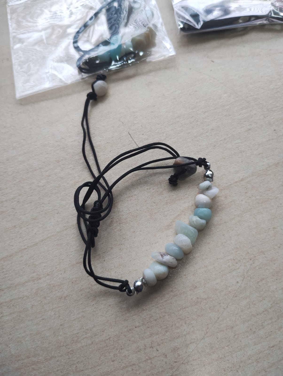 AMAZONITE CRYSTAL CHIP BLACK COTTON ADJUSTABLE BRACELET JOB LOT OF 26- BRAND NEW