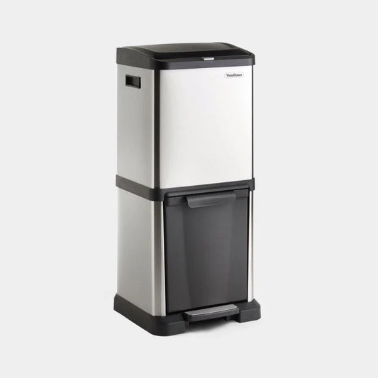 VONHAUS 34L DOUBLE STAINLESS STEEL RECYCLING BIN - TWO COMPARTMENTS