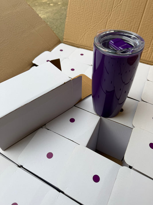 BOX OF 36 PURPLE 530ML PLASTIC DOUBLE WALLED THERMAL TUMBLERS