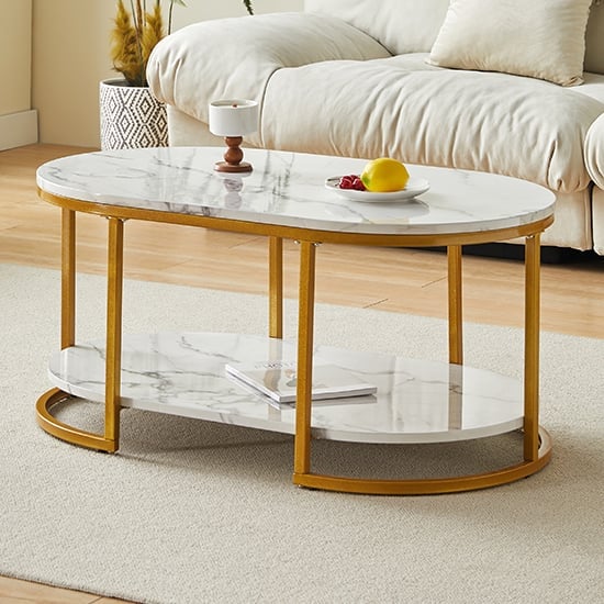 HIGH GLOSS COFFEE TABLE IN WHITE DIVA MARBLE EFFECT