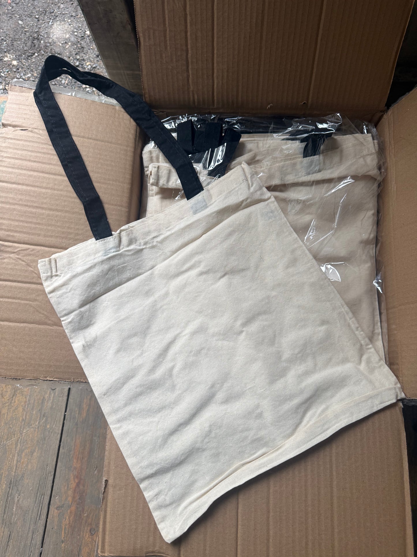 200X 6OZ 100% COTTON SHOPPER TOTE BAGS WITH BLACK HANDLES