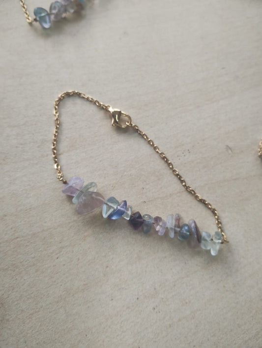 FLUORITE CRYSTAL CHIP SS GOLD BRACELET JOB LOT OF 15 - BRAND NEW