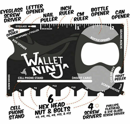 200 X BRAND NEW WALLET NINJA MULTI-TOOL 18 IN 1 CREDIT CARD