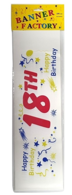 100 X HAPPY 18TH BIRTHDAY BANNER WHITE - W/CARD
