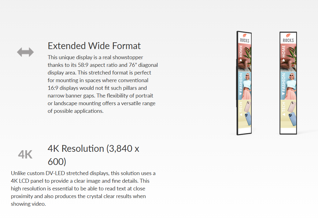 8 X NEW 1.95M LONG X 220 WIDE 75” ULTRA-WIDE COMMERCIAL DISPLAY 24/7 DIGITAL SIGNAGE MONITOR HDMI