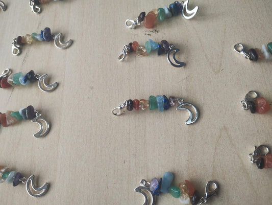 MIXED CRYSTAL CHIP - CLIP ON HANGING CHARMS WITH MOON - JOBLOT OF 52 - BRAND NEW