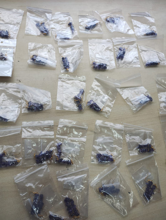 AMETHYST CRYSTAL CHIP SS GOLD TONE HANGING EARRING SETS - JOBLOT OF 30- BRAND NEW