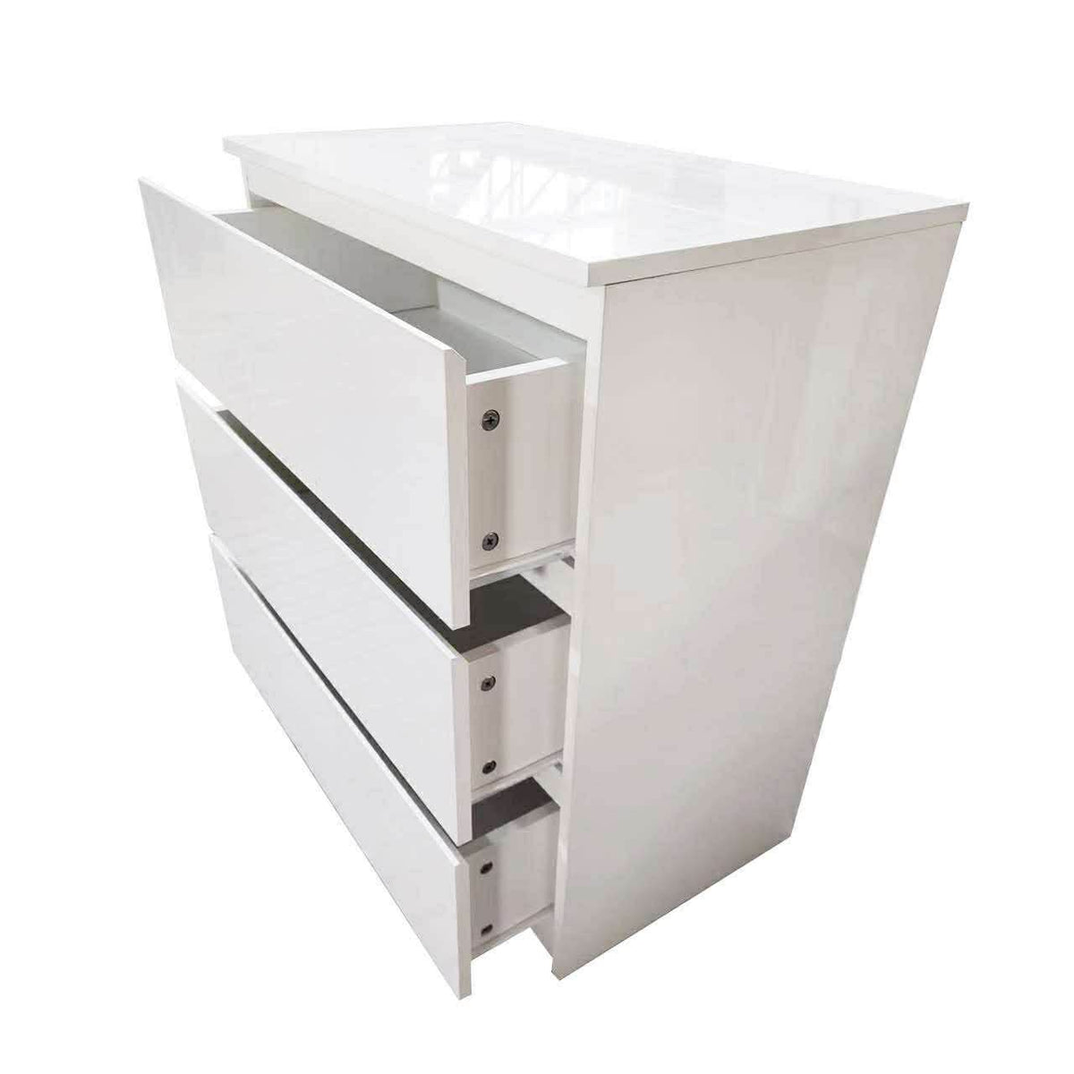 CHEST OF DRAWES 3 DRAWE, WHITE HIGH GLOSS DEEP DRAWERS