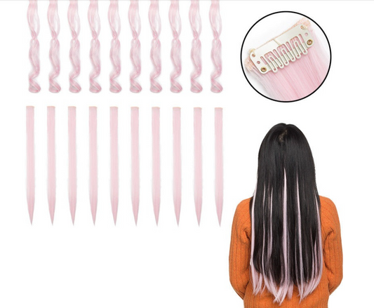 24 X CLIP IN HIGHLIGHTS HAIR EXTENSION LIGHT PINK
