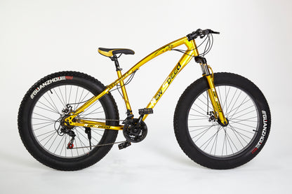 Bid on 21 GEARS MOUNTAIN BIKE BICYCLE MEN/WOMEN FAT TIRE 26" MTB WITH FRONT SUSPENSION - GOLD- Buy &amp; Sell on Auction with EAMA Group