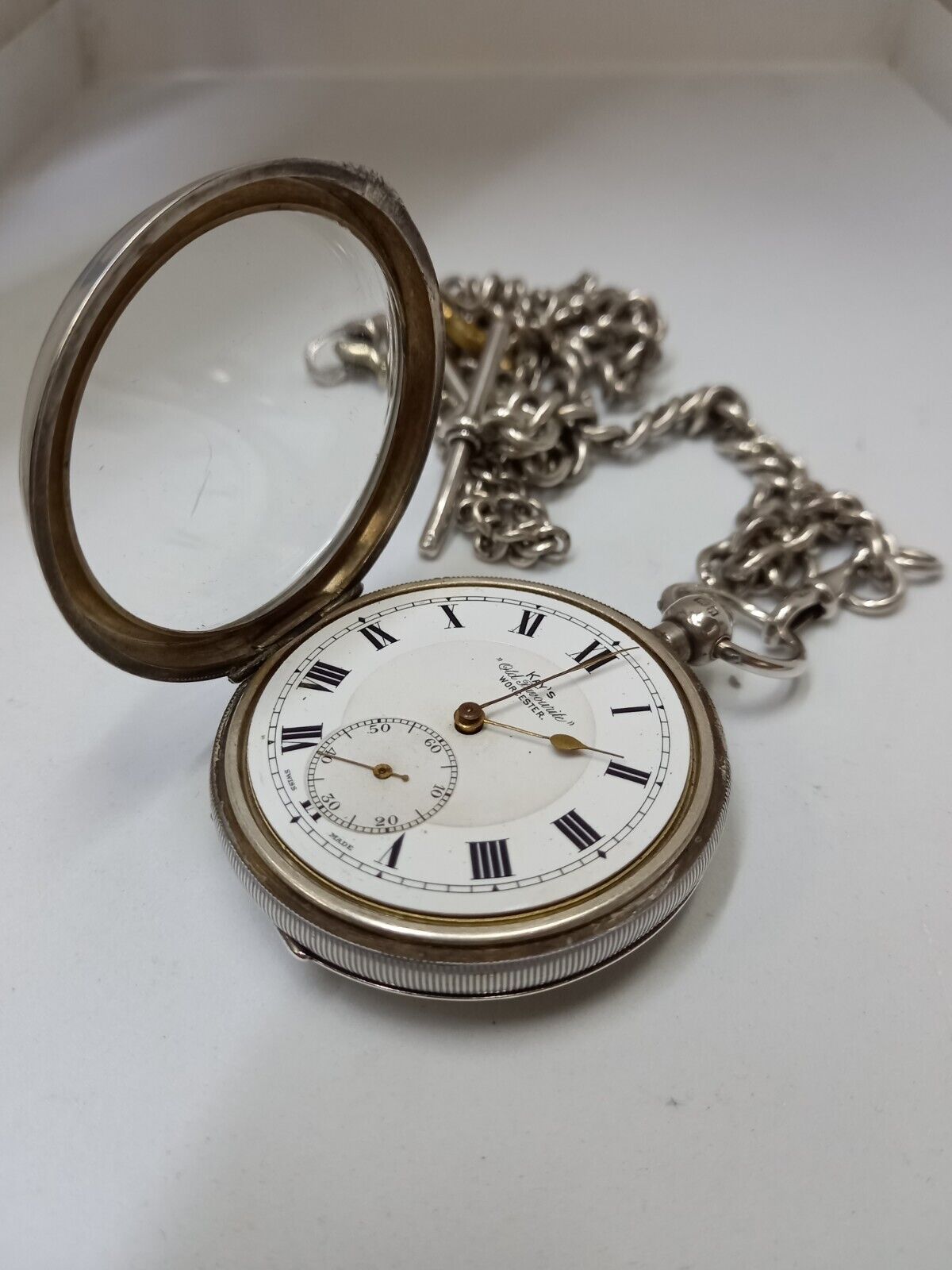 Bid on A1930 SILVER KAYS “OLD FAVOURITE” POCKET WATCH. WITH ORIGINAL HEAVY SILVER CHAIN- Buy &amp; Sell on Auction with EAMA Group